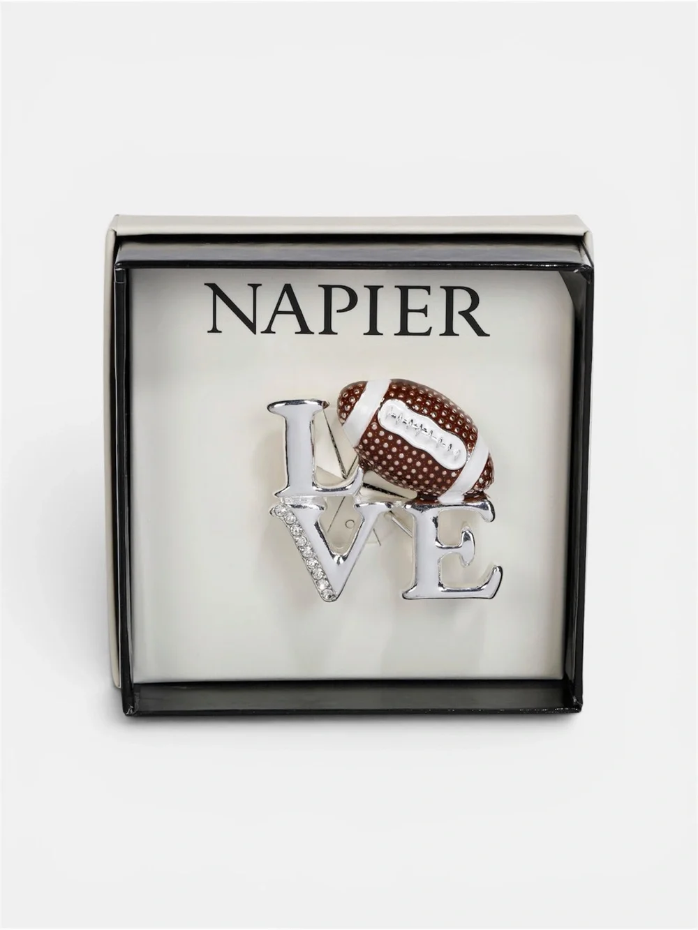 Napier Silver LOVE Pin with Brown Football Accent